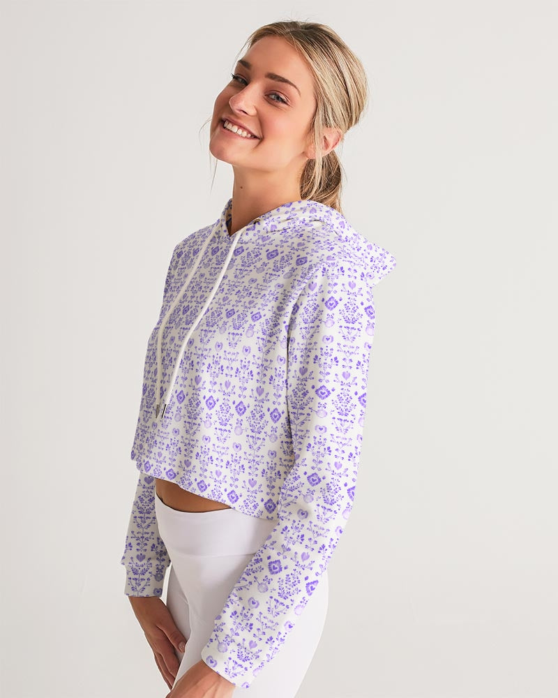 Purple Women's All-Over Print Cropped Hoodie