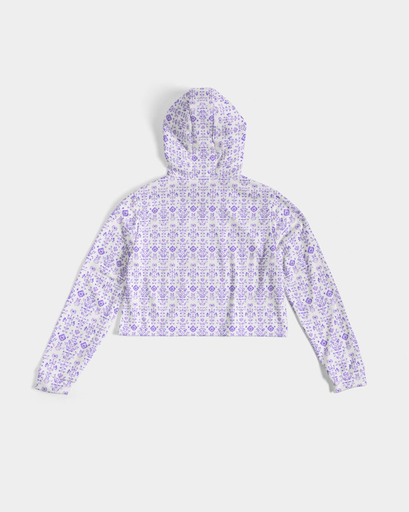 Purple Women's All-Over Print Cropped Hoodie